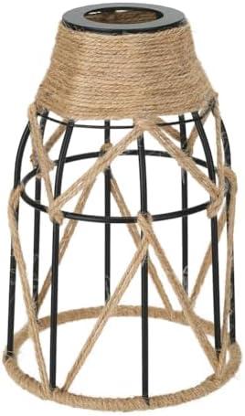 1 Pack Industrial Hemp Rope Pendant Lamp Shade, Small Vintage Boho Hanging Light Shades, Mini Rustic Metal Cage Lampshade for E27 Chandelier Wall Sconces Ceiling Hanging Pendant Light Fixture