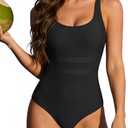 Zando Tummy Control Swim Suits for Women 2026 - Slimming One Piece Swimsuit Modest Bathing Suit Scoop Neck Swimwear (Black, L)