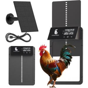 Automatic Chicken Coop Door with Anti-Pinch, Solar Chicken Coop Door with LCD Screen, Electric Auto Chicken Coop Door with Timer & Light Sensor, Aluminum Automatic Chicken Door with Multiple Modes