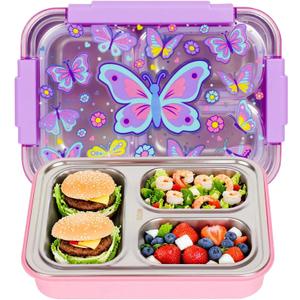 Stainless Steel Bento Lunch Box for Kids, 710ml/23.5oz BPA-Free Leak-Proof Food Containers with 3 Compartments, Back to School Students Daycare Lunches Snack Container Size for Ages 3-7