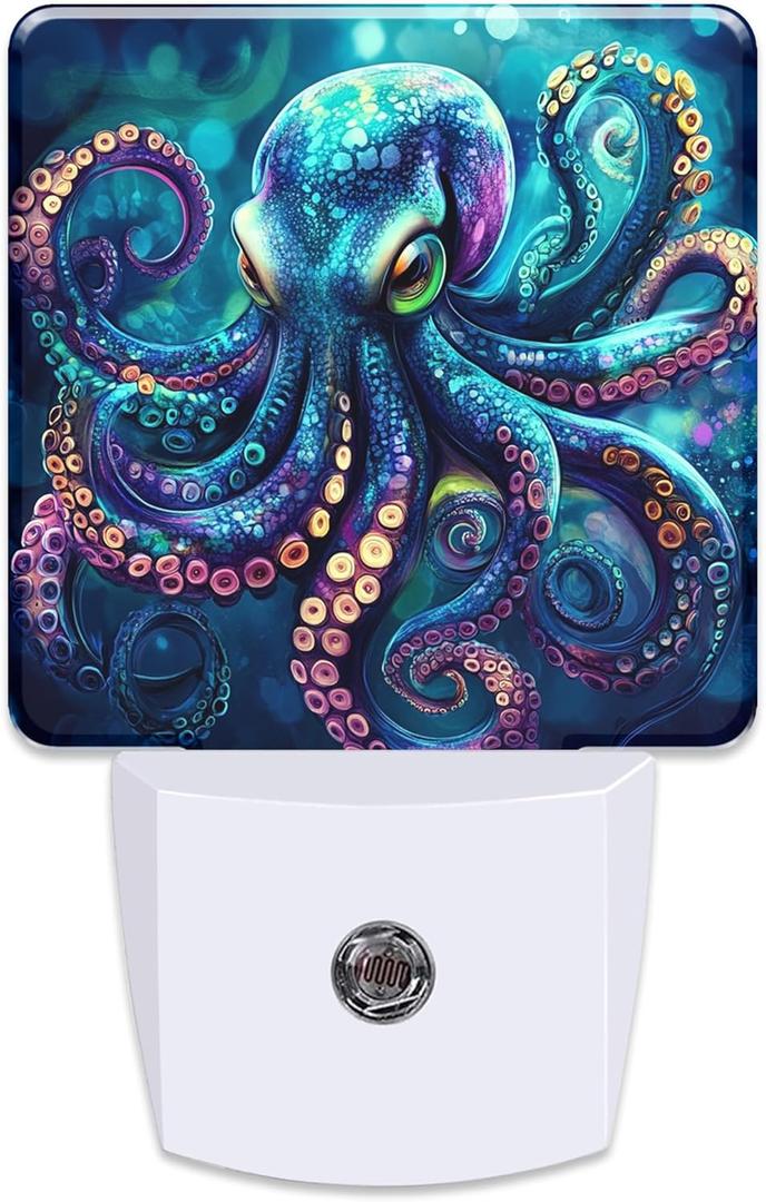 Octopus Watercolor Night Light Plug into Wall,Nightlights with Light Sensor Dusk to Dawn,Plug in Night Lights for Kids,Warm Lamps for Bathroom Bedroom Kitchen
