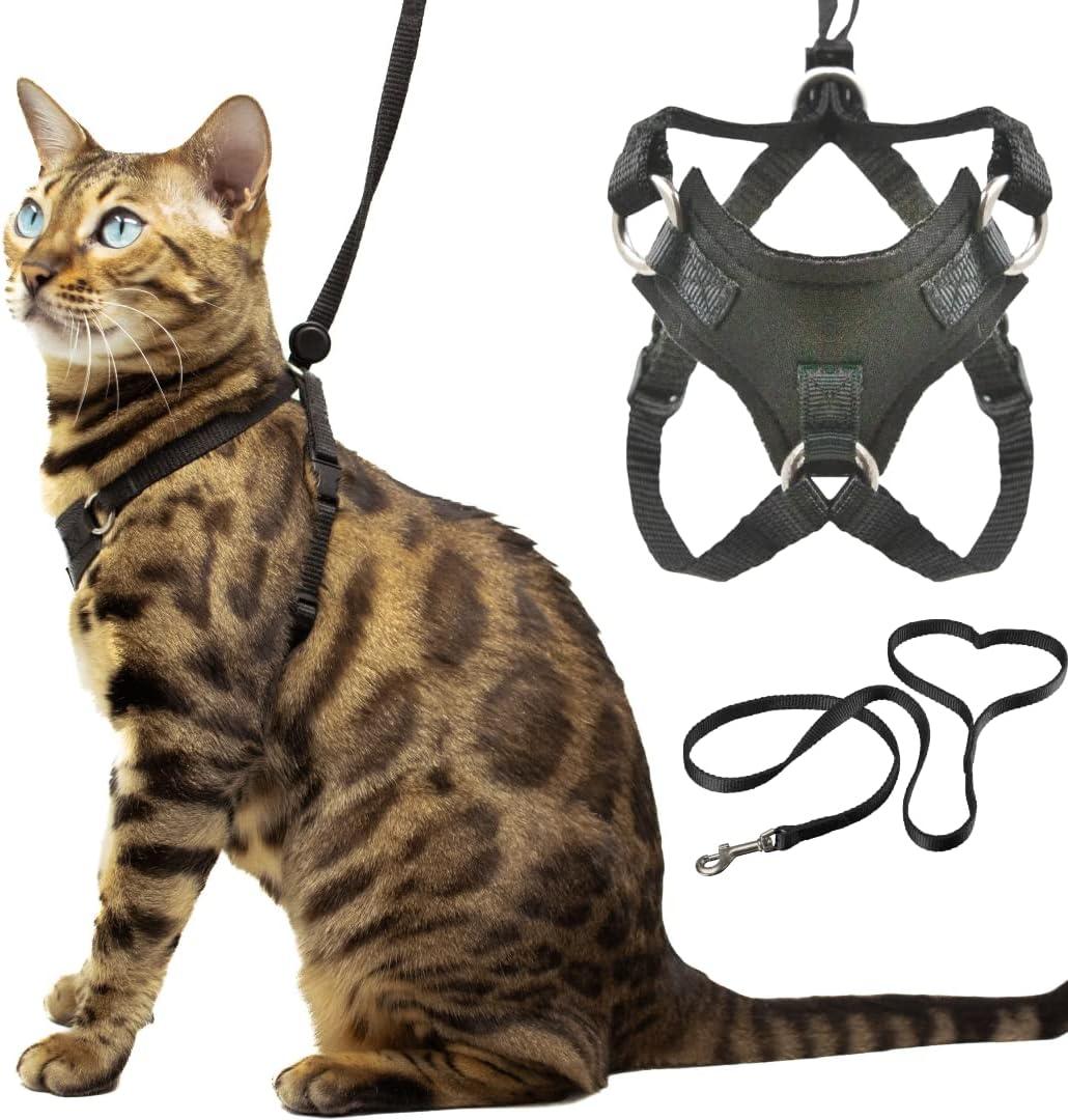 Houdini Escape Proof Cat Harness and Leash Set by OutdoorBengal – Black, Medium Cat Harness for Walking