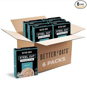 Better Oats Steel Cut Oatmeal, Original Flavor, 11.6 oz Box Instant Breakfast With Flax Seeds, Good Source Of ALA Omega-3 And a Good Source of Fiber, Individual Pouches, BBD: 09/02/2027