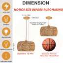 Rattan Pendant Light Fixture Ceiling Bohemian Chandelier Flush Mount Hanging Light 12.99-inch Small Woven Lamp Shade Wooden Base Basket for Kitchen Island Hallway Bedroom Dinning Table