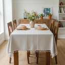 UYEAOVLX Linen Rectangle Table Cloth Neutral Textured Rustic Tablecloth, Wrinkle Free Washable Burlap Table Cover with Tassels for Kitchen Dining Holiday Parties 55 x 71 inch, 4-6 Seats