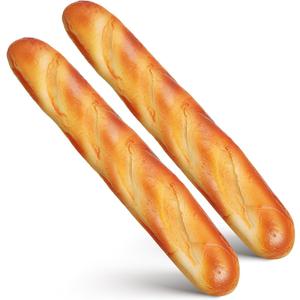 MAGICLULU Pack of 2 Artificial Realistic Long Bread: Fake Bread Loaf Lifelike Pretend Play Food Props for Photography Prop Home Kitchen Decor 13.56in