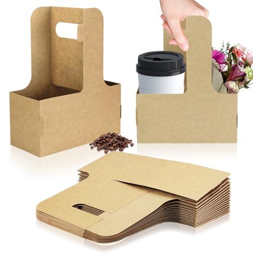 2 Cup Disposable Drink Carrier for Delivery with Handle,15 Count Kraft Paperboard Cup Holder,Cup Carriers for Hot or Cold Drinks,Coffee Carrier, Food Delivery,Take Out Cup Carriers (Brown, 15 PCs)