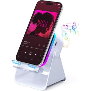 Wireless Bluetooth Induction Speaker, Phone Speaker Amplifier with Colorful Lights & 3500mAh Battery, Portable Phone Stand Compatible with iPhone/iPad/Android/Samsung - White