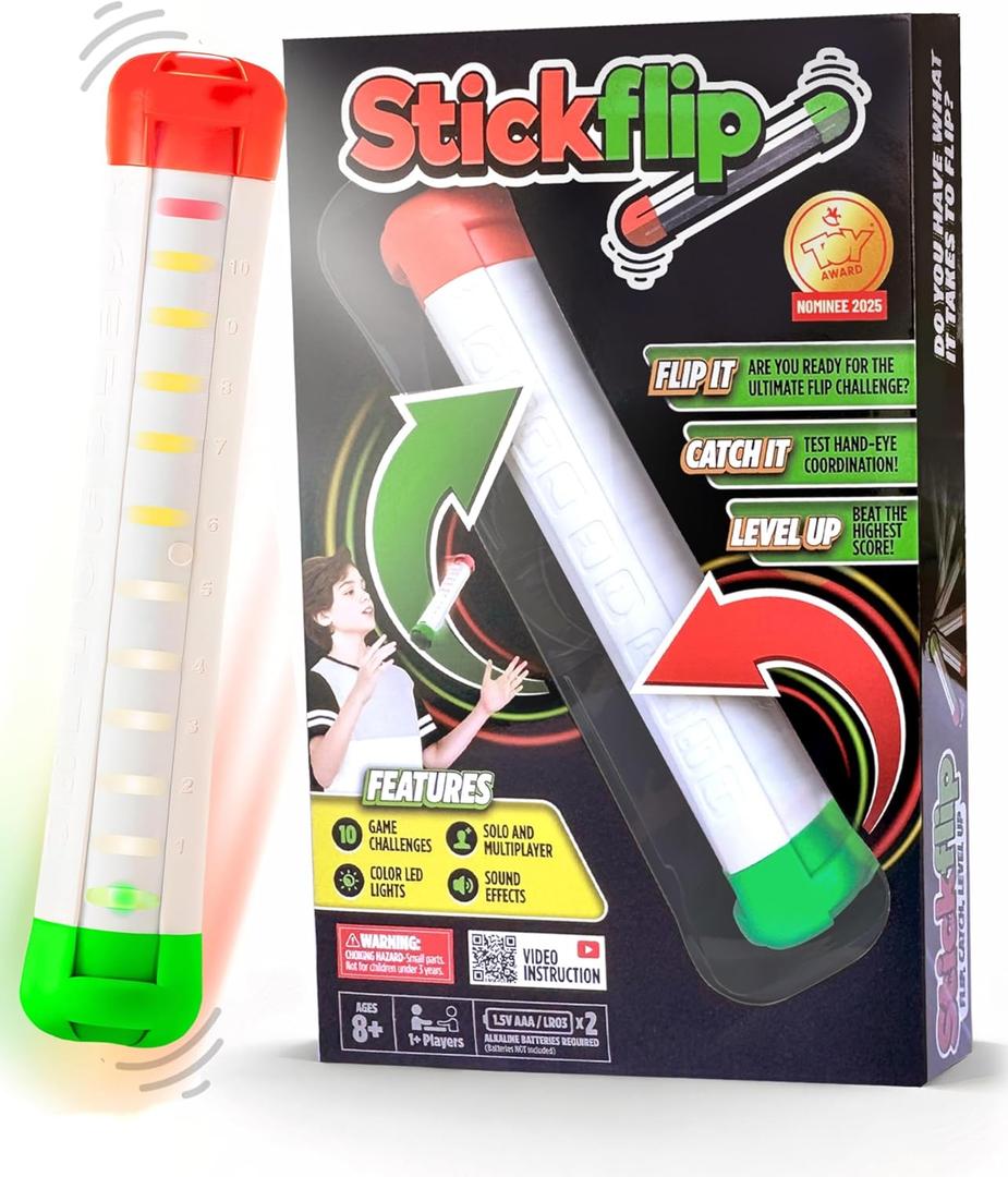 Stickflip How Many Flips can You Throw | Electronic Flip Challenge Game | AutoCounting Skill Toy for Kids, Teens & Adults | 10 Games Each with a High Score to Beat | Fun Gift & Party Game Ages 8+