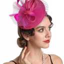 SAFERIN Fascinator for Women Hair Clip Hat Bowler Feather Flower Veil Wedding Party Tea Hat (Pink)