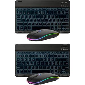 2 Pack Ultra-Slim Bluetooth Keyboard and Mouse Portable Mini Wireless Keyboard Rechargeable 7-Color Backlit for Apple iPad iPhone Samsung Tablet iPhone Smartphone iOS Android Windows, Black