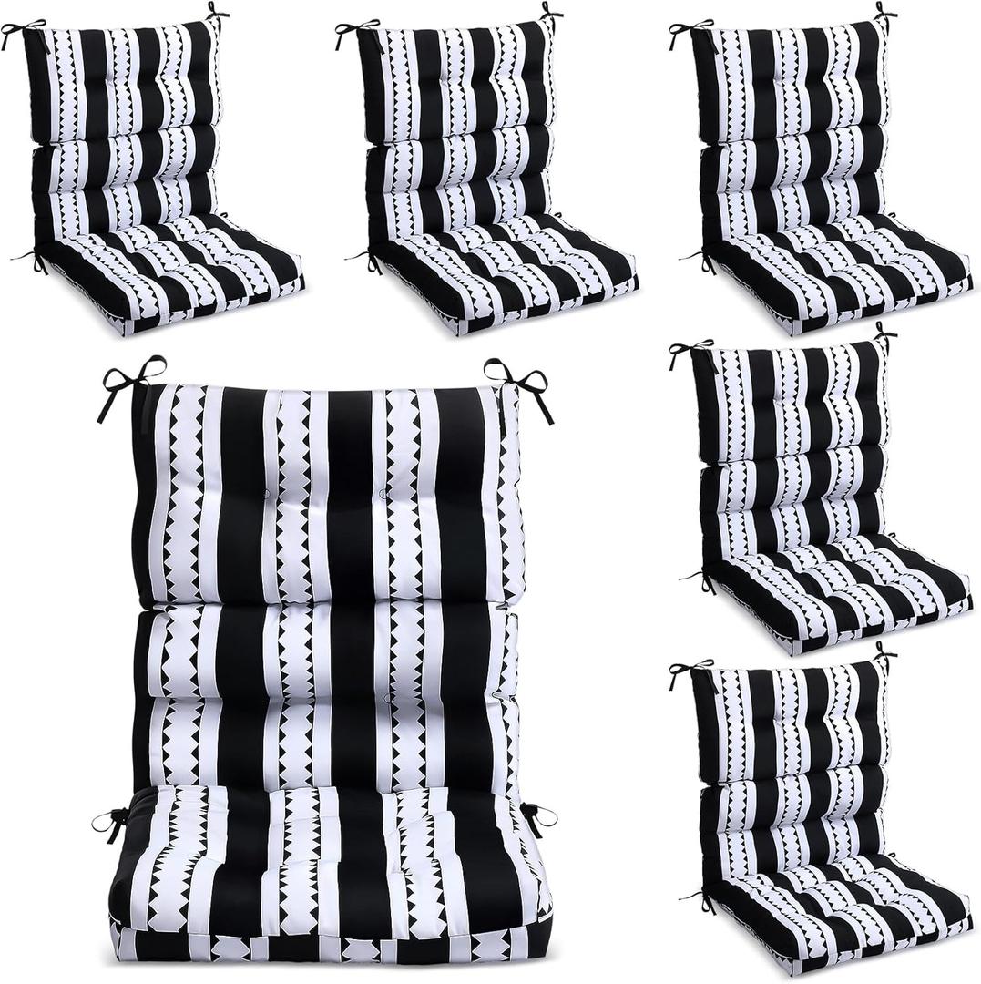 6 Pack High Back Outdoor Chair Cushions Bulk Waterproof Indoor Outdoor Chair Cushion Seat and Back Rocking Chair Cushion Thickened Patio Chair Pad for Indoor and Outdoor (Classic Strip)