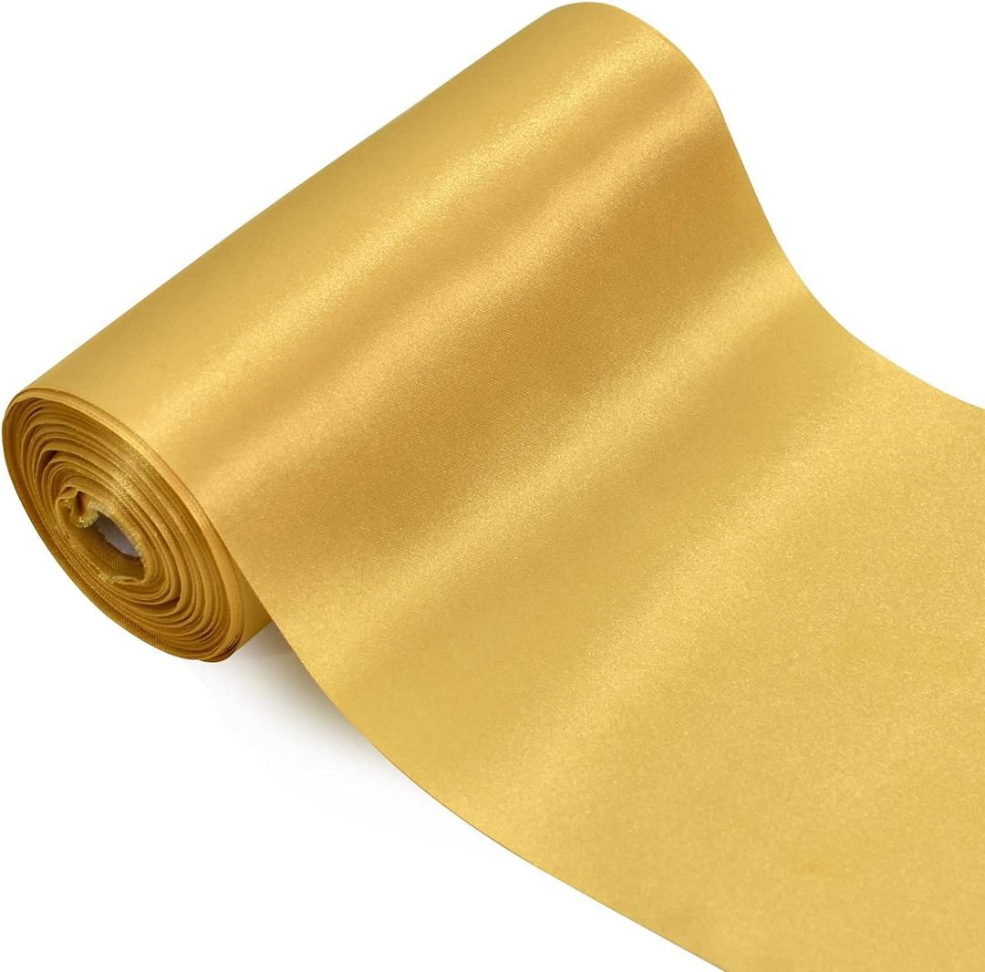 TONIFUL 6 inch x 22yd Wide Gold Satin Ribbon Solid Fabric Large Ribbon for Grand Opening Cutting Ceremony Wedding Birthday Party Decoration Gift Craft Chair Sash Table Car Bows Indoor or Outdoor Yard