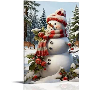 Christmas Snowman Christmas Wall Art Snowman Christmas Winter Canvas Print Posters Christmas Decor Forest Wall Art Seasonal Decor Art (1) 12x18inch(30x45cm)