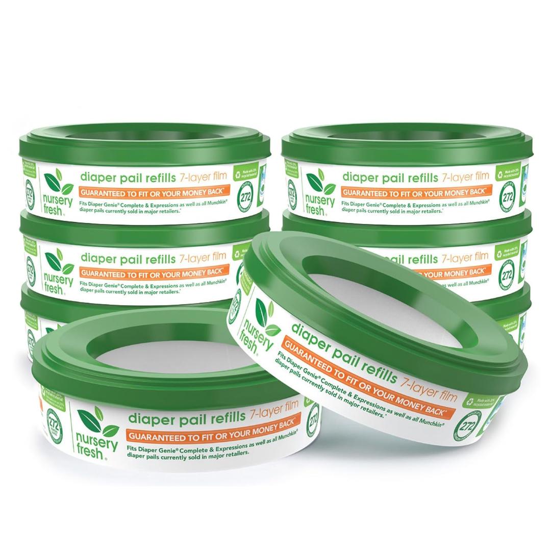 Nursery Fresh Refill Rings for Diaper Genie and Munchkin Diaper Pails, Holds up to 2,176 Newborn Diapers, 8 Pack