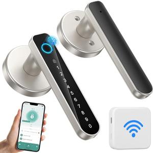 Fingerprint Door Lock- biometric Smart Door knob- passcode keypad Door Handle，for Bedroom Hotel Office Apartment (Silver+WI-FI)
