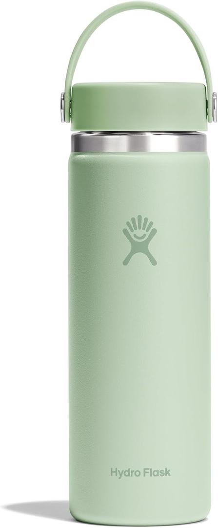 Hydro Flask Water Bottle - Insulated Stainless Steel - Wide Mouth Flex Lid, Non Spill, Leakproof and Refillable in 20 Oz Aloe Green