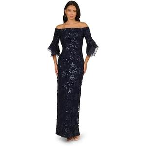 Adrianna Papell, Sequin Lace Combo Column Gown, Airy Aqua, Size 10
