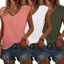 Bliwov 3 Pack Womens Cap Sleeve Tops V Neck T Shirts Spring Summer Casual Plus Size Beach Vacation Fashion Basics Clothes (Small, White+pink+green)
