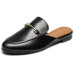 DREAM PAIRS Mules for Women Flats Comfortable Buckle Mules Slip on Slides Backless Loafers Shoes (6.5, Black-pu)