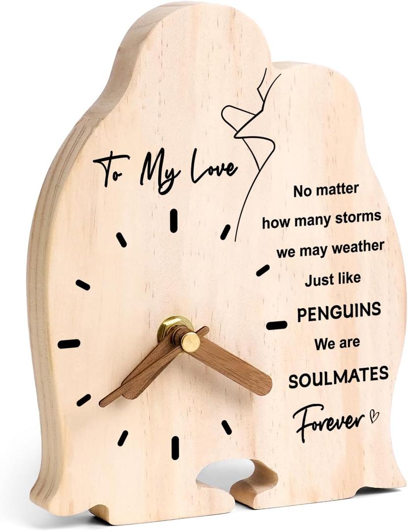 Anniversary Wedding Gifts for Men Women Couple - Wedding Gifts for Him Her - Boyfriend Girlfriend Gift - Penguin Gift for Husband Wife - Penguin Clock for Valentine's Day Christmas Birthday