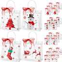 Henoyso 24 Pcs Christmas Clear Gift Bags Plastic Candy Treat Goodie Bags Red Foil Santa PVC Wrap Totes with Handles and Ribbon Xmas Party Favors (Red Christmas, 7.8 x 7.8 x 3.1 Inch)