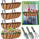 HKZ Deck Balcony Railing Planter Window Boxes - 4 Pack 30 Inch Planter Box, Balcony Planters Railing Hanging, Window Boxes Outdoor Fence Planters