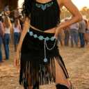 Turquoise Belt Silver Western Chain Belt, Cowgirl Concho Style with Turquoises Embellishment for Women (Blue)