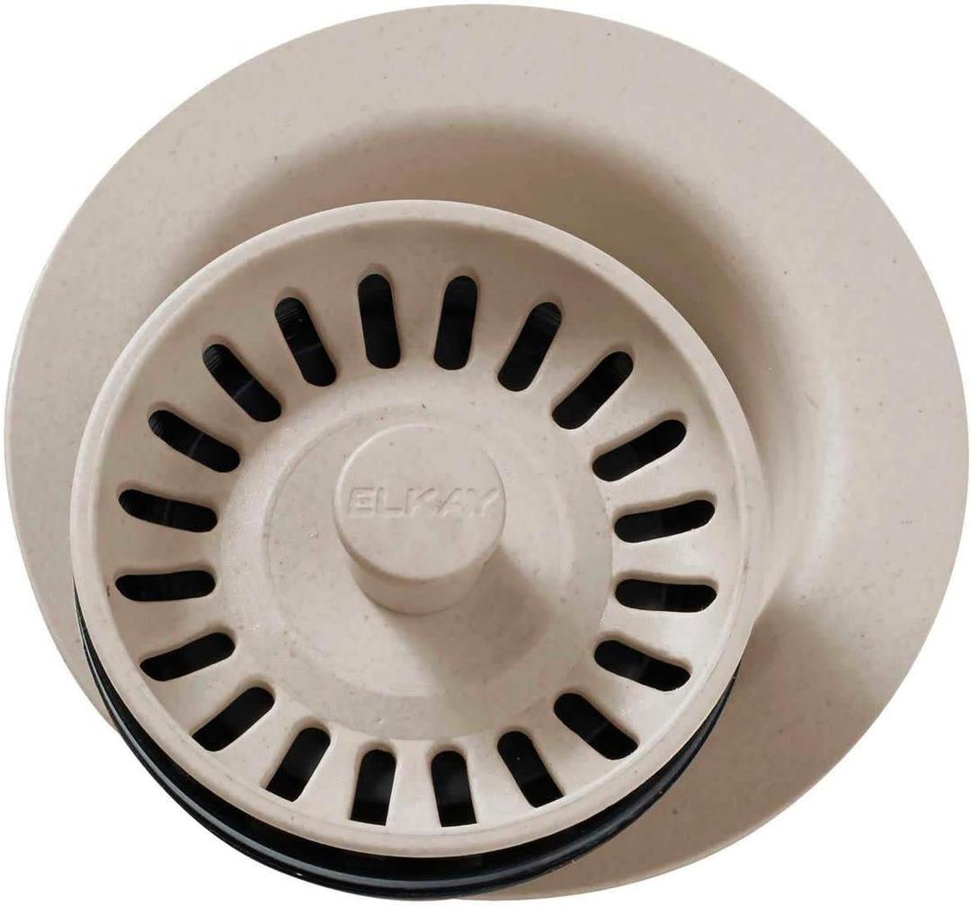 Elkay LKQD35PT Polymer Disposer Flange with Removable Basket Strainer and Rubber Stopper, Putty