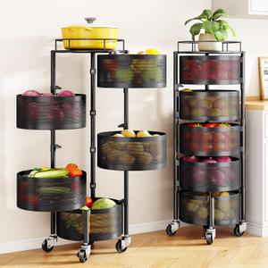 SNTD 5-Tier Fruit and Vegetable Basket Bowls for Kitchen, Rotating, Black