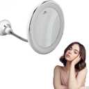 Zetiling 10x Magnification LED Makeup Mirror, Wall Mount, Round, 17.3"L x 6.9"W, Black Frame, Modern Style, Adjustable Brightness, Three Light Colors, Suction Cup Design