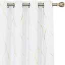 Deconovo Gold Wave Print Blackout Curtains for Bedroom, Thermal Insulated Curtains for Living Room, Room Darkening Drapes (Pure White/Wave, 52x96 Inch, 2 Panels)