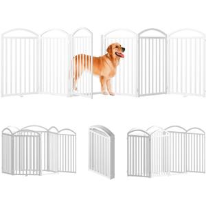 SNUOWU 6 Panels Full Matel Freestanding Dog Gates with Door, 144"Extra Wide 36"Tall Free Standing Dog Pet Gate for Indoor & Outdoor. Foldable Pet Fences for Doorways, House, Stairs, Porch, Deck, Yard