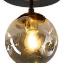 Motion Sensor Light Indoor 1-Light Mini Glass Globe Ceiling Light Fixture Modern Black Semi Flush Mount Light for Hallway Entryway Porch Stairway Closet