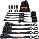 VEVOR Ratchet Tie Down Straps (4PK), 2200 lb Break Strength, 1" x 15' Heavy Duty Ratchet Tie Down Strap Set with Padded Handles, Coated S Hook, Soft Loop for Moving Appliances Motorcycle ATV Truck
