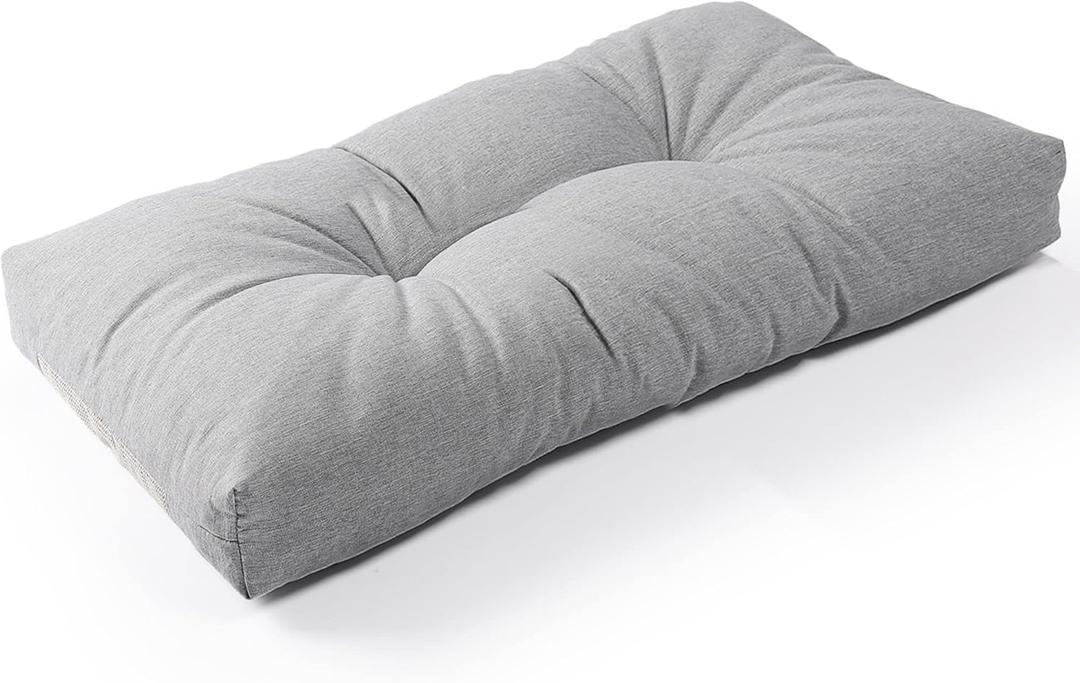 SUNROX LokGrip Non Slip Tufted Memory Foam Bench Cushion, FadeShield Water Resistant Durable Thicken Outdoor/Indoor Bench Seat Pads 27x12x4 inch, Heather Grey