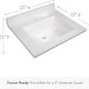 Design House Camilla Vanity Top, Cultured Marble, Centerset Mount, Integrated Backsplash, Stain Resistant, Rectangle Bowl, White, 25 in W x 22 in D x 12.5 in H, Item 557629-WHT