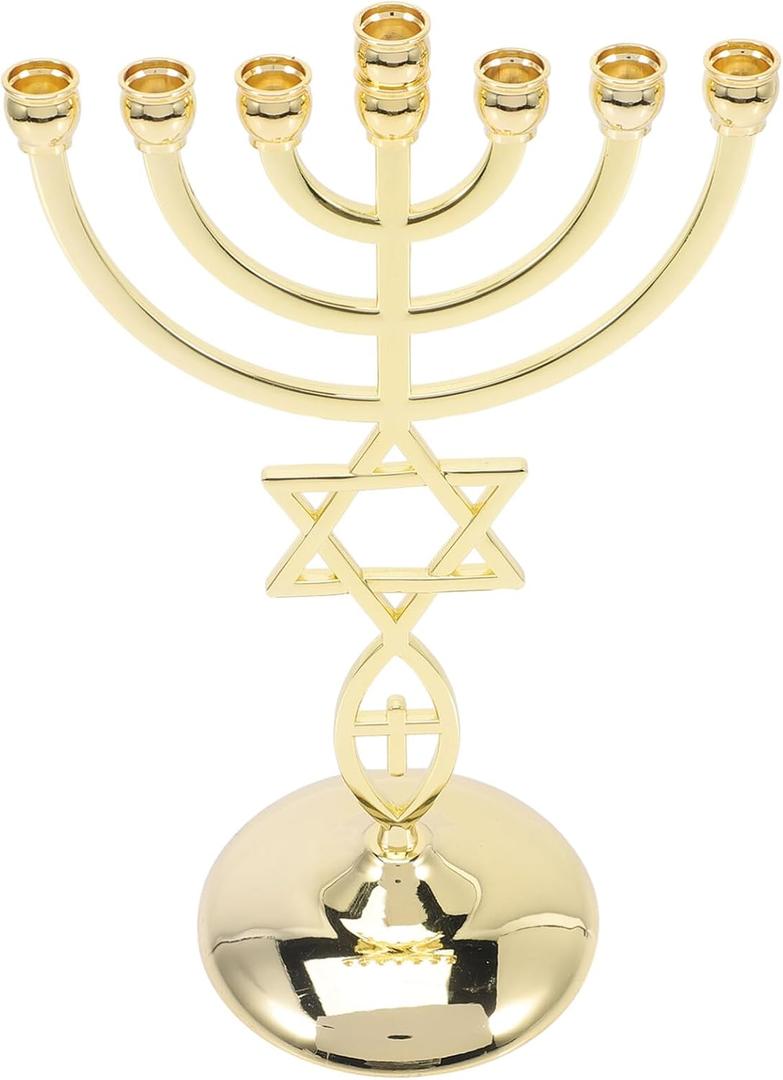 HOMSFOU Israeli Style 7 Branch Metal Candle Holder 8.26In Taper Candle Stand Decorative Table Centerpiece for Home Dining Fireplace Accent