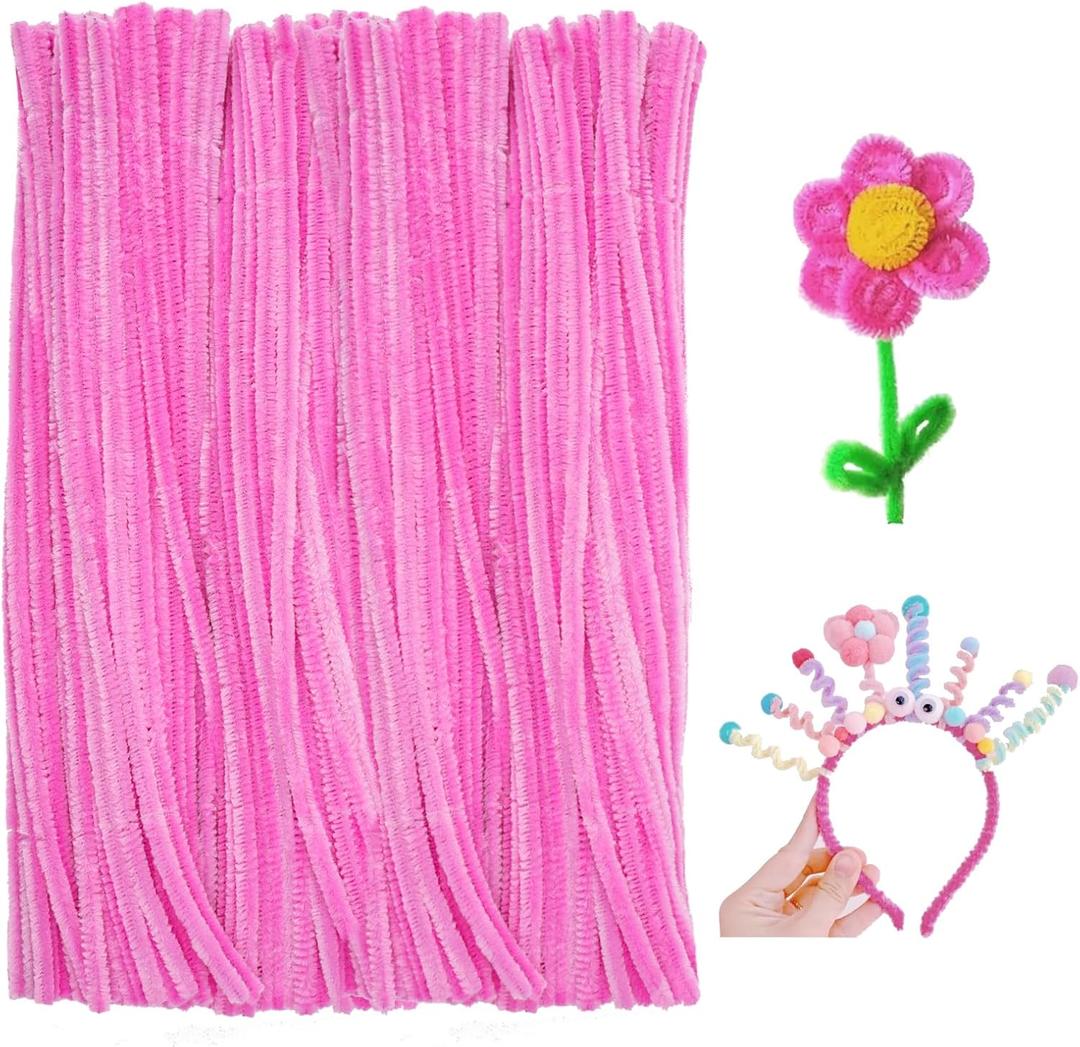 Pipe Cleaners - 200pcs Pink Pipe Cleaner Pastel Colors for Crafts 0.23"X12" Plush and Pliable Bouquet Chenilles Stems for Valentine's Day Flowers DIY Arts Craft Decorations, Pink