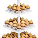 Rustic Cupcake Stand 4 Tier Square Wooden Cupcake Stands for Dessert Table Tea Parties Birthday Wedding Cupcake Tower Display