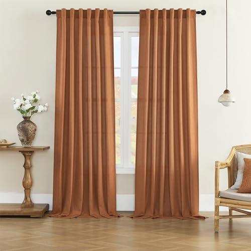 Desert Orange Long Curtains 108 Inch Length for Living Room Dining 2 Panels Set Back Tab Pocket Drapes Light Filter Semi Privacy Flax Burlap Window Panels for Bedroom Patio Door 50x108