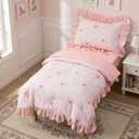 Btargot 4 Pieces Ultra Soft Toddler Ruffle Bedding Set, Cartoon Rainbow Bowknot Pattern Comforter Sets for Baby Girls Boys, Multicolor (Pink Yellow)