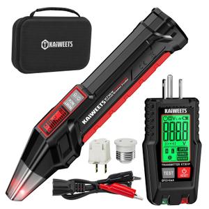 KAIWEETS Circuit Breaker Finder with LCD Display, GFCI Outlet Tester, Electrical Circuit Tracer Tool with NCV Test & Flashlight, Includes Carrying Case and Adapters- KT301P