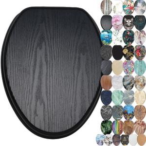 SANILO Wooden Toilet Seat with Soft Close [ELONGATED] - Decorative, Quiet & Slow Close Molded Wood Seat - With Strong Bumpers & Hinges - Adjustable Fit - Black Wood