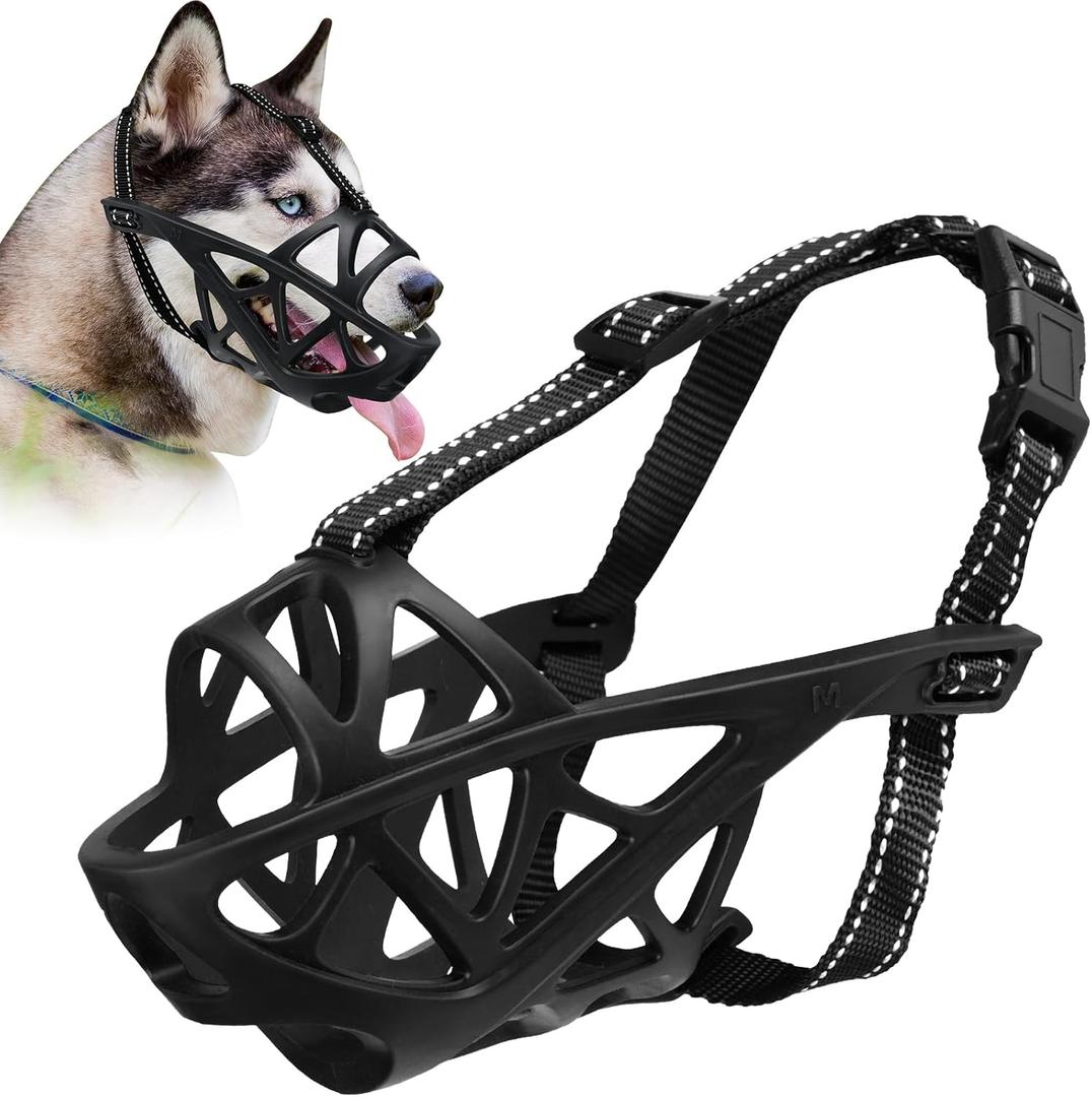 Dog Muzzle for Large Sized Dog - Medium Sized Dogs, Small Basket Muzzle to Prevent Biting - for Barking, Breathable, Allows Panting Drinking, Suitable for Grooming Training. (Black, M)