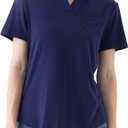 Women's V-Neck Ruffle Design Polo Shirts Short Sleeve Collared Loose Casual Tunic Blouses with Pocket (Blue, S)
