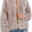 BerryGo Women's Long Sleeve Open Front Fuzzy Faux Fur Coat (3X-Large, Khaki)