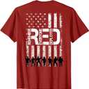 On Fridays We Wear Red Military Veteran Day US Flag Back T-Shirt, Size S