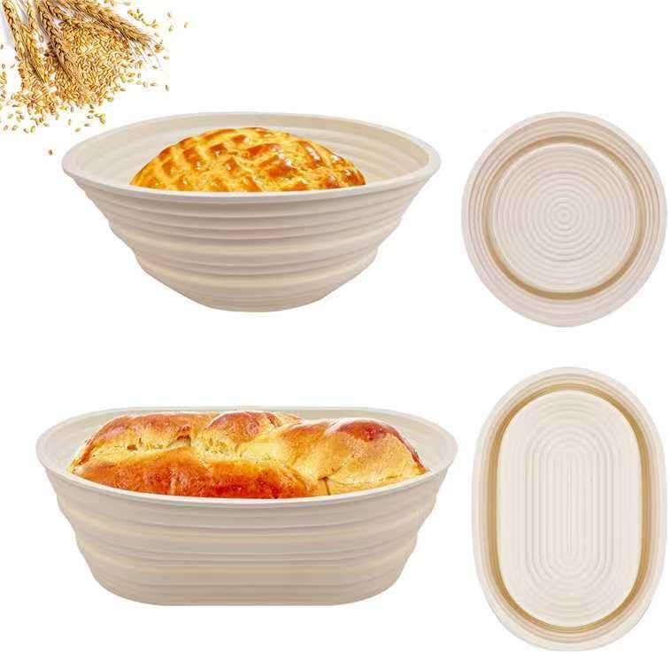 2Pcs Silicone Banneton Bread Proofing Baskets, 10" Oval & 9" Round Foldable Non-Stick Dough Proofing Bowl Containers-BPA Free, Optimum Sourdough Bread Baking Supplies(Beige)