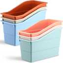 Affrolling 6 Packs Book Bins for Classroom Plastic Book Binder Holders Vertical Organizer Baskets Storage Boxes for Classroom Library Home Office Organization Stationery Supplies (Light Colors)